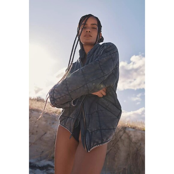 Free People Jackets & Blazers - Free People Dolman Quilted Knit Jacket Top Oversized Slouchy Zip-Up XL 284149